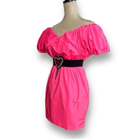 MGSM Neon Pink Off Shoulder Heart Dress, Small - Picture 2 of 12